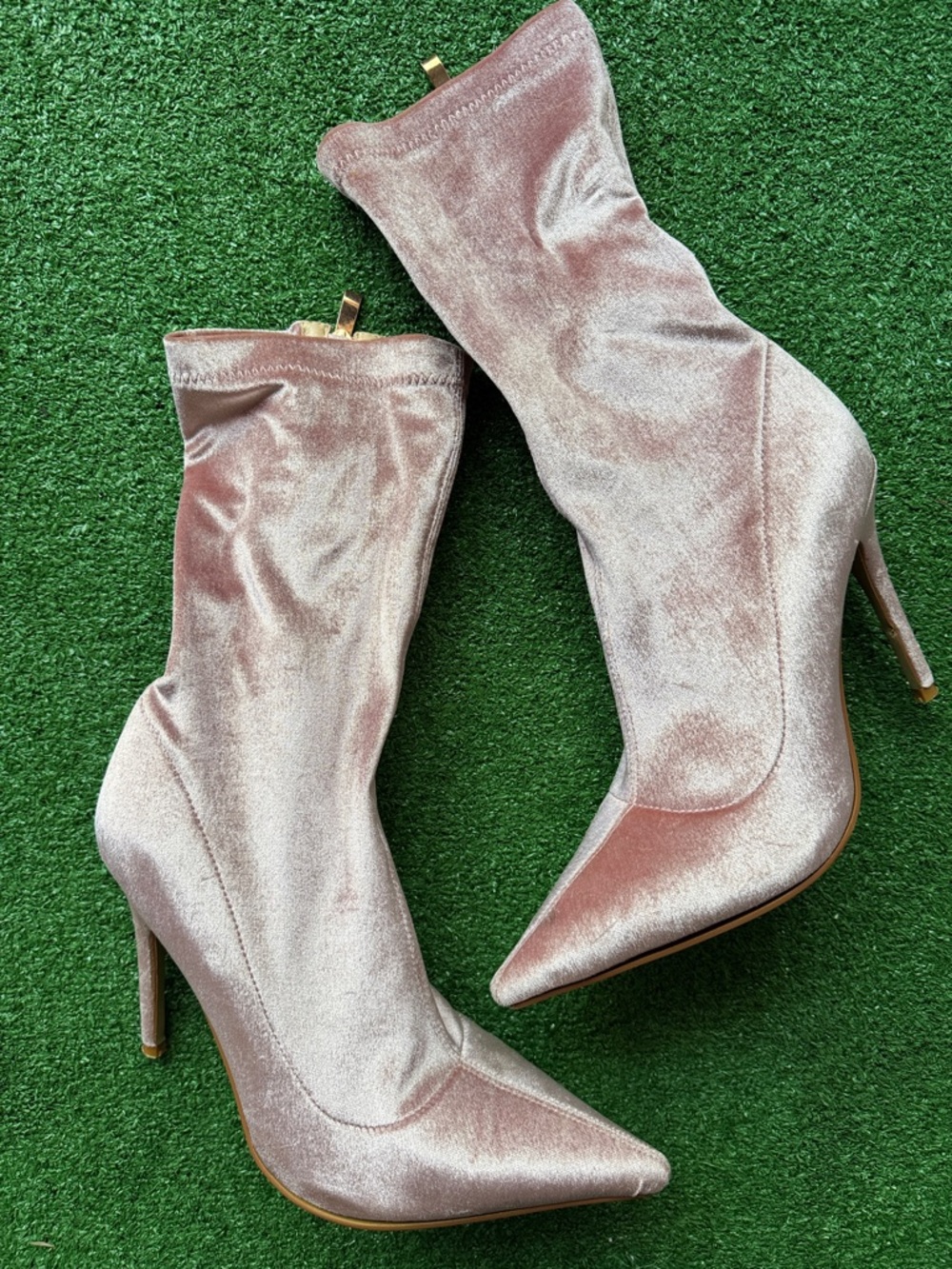 Women's Pink Velvet Pointed-Toe Stiletto Booties
